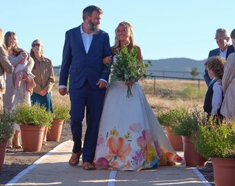 Vestido pintado a mano personalizado / Vestido de novia / Vestido de novia de colores llamativos