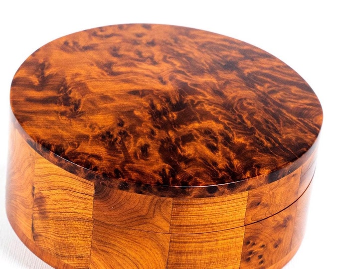 Handcarved Wooden Gift Thuya Burl wood Handmade Wooden Multipurpose Keepsake Jewelry Decorative Art  round Box Storage Organizer Large wood