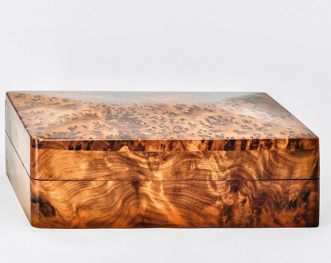 Hand Carved Wooden Multipurpose Keepsake Jewelry Decorative Moroccan Burl Art Box Storage Organizer Handmade  (Large wood Box,Antique)