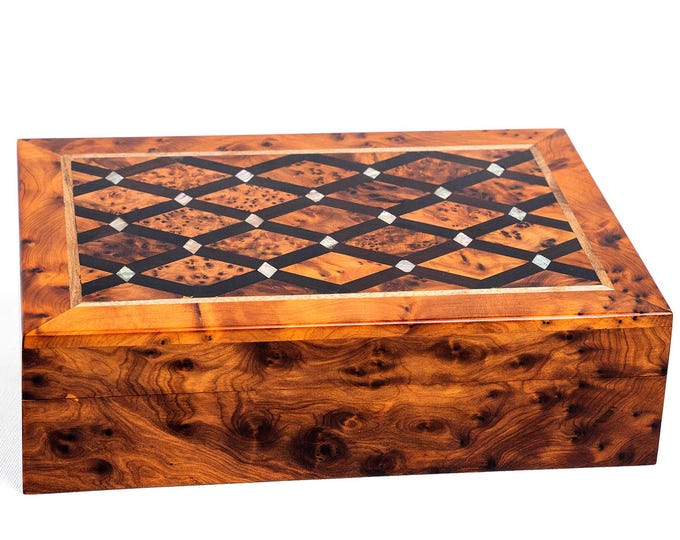 Handcarved Wooden Box Gift Thuya Burl wood Handmade  Multipurpose Keepsake Jewelry Decorative Art Box Storage Organizer Large