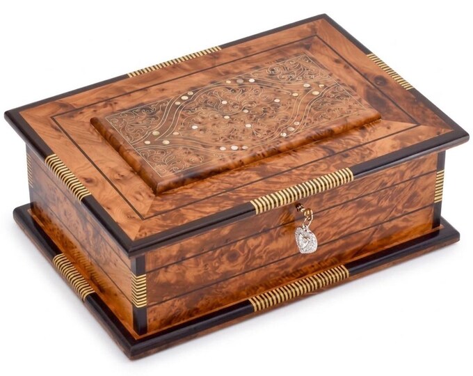Hand Carved Wooden Multipurpose Keepsake Jewelry Decorative Art Box Storage Organizer (Large wood Box With lock,Antique)