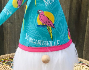 Margaritaville gnome, Jimmy Buffet, interchangeable hats gnome, sitting gnome, 16” tall gnome