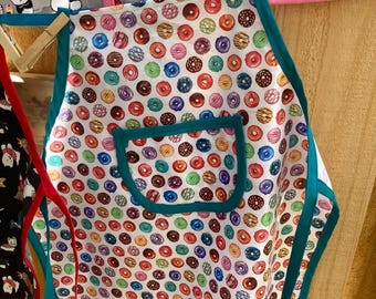Kid’s apron, donut themed laminated cotton apron, kids waterproof art apron,  child’s cooking apron