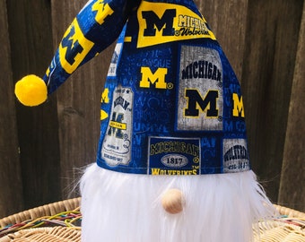 University of Michigan gnome gnome, interchangeable hats gnome, sitting gnome, 16” tall gnome