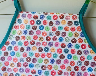 Apron, donuts print, kitchen apron, waterproof apron, laminated cotton apron. Adults and kids aprons  Cute food themed apron.