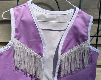 Cowgirl vest in purple with white long fringe and sparkle, cowgirl vest, purple cowgirl vest,