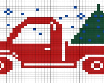 Schema per coperta a maglia grossa "Little Red Christmas Truck"/Lavoro a mano/Lavoro a maglia con le dita/Grafico