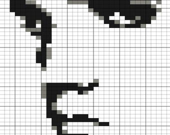 Modello per coperta a maglia grossa con ritratto di Elvis/Lavoro a mano/Lavoro a maglia con le dita/Grafico