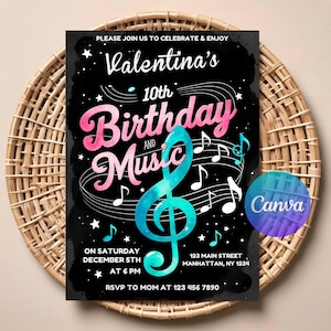 Musik-Thema-Geburtstagseinladung für Kinder | Bearbeitbarer digitaler Download | Druckbare Musikalische Party einladen | Sing and Dance Geburtstagskarte | Leinwand