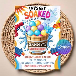 Water Balloon Birthday Invitation | Editable Digital Download | Printable Splash Party Invite | Summer Water Fight Theme | Instant Download