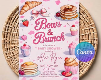 Brunch & Bow Baby Shower Invitation | Editable Digital Download | Pink Bow Brunch Bash Invite | Printable Template | Instant Access