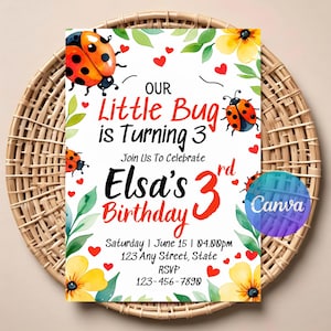 Editable Ladybug Theme Birthday Invitation, Ladybug Birthday Invitation, Ladybug Invitation, Bugs Birthday Invitation, Printable Kids Bday