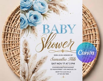 Boho Baby Shower Einladung | Bearbeitbare Jungen-Baby-Einladungsvorlage | Rustikales Boho-Thema | Digital Download druckbare Design