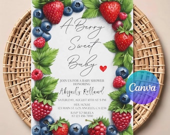 A Berry Sweet Baby Shower Invitation | Editable Strawberry Theme | Printable Girl Baby Shower Template | Instant Digital Download