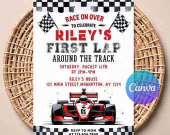 Race Car First Birthday Invitation | Race Car Theme Birthday Invite | Race Car Invitation