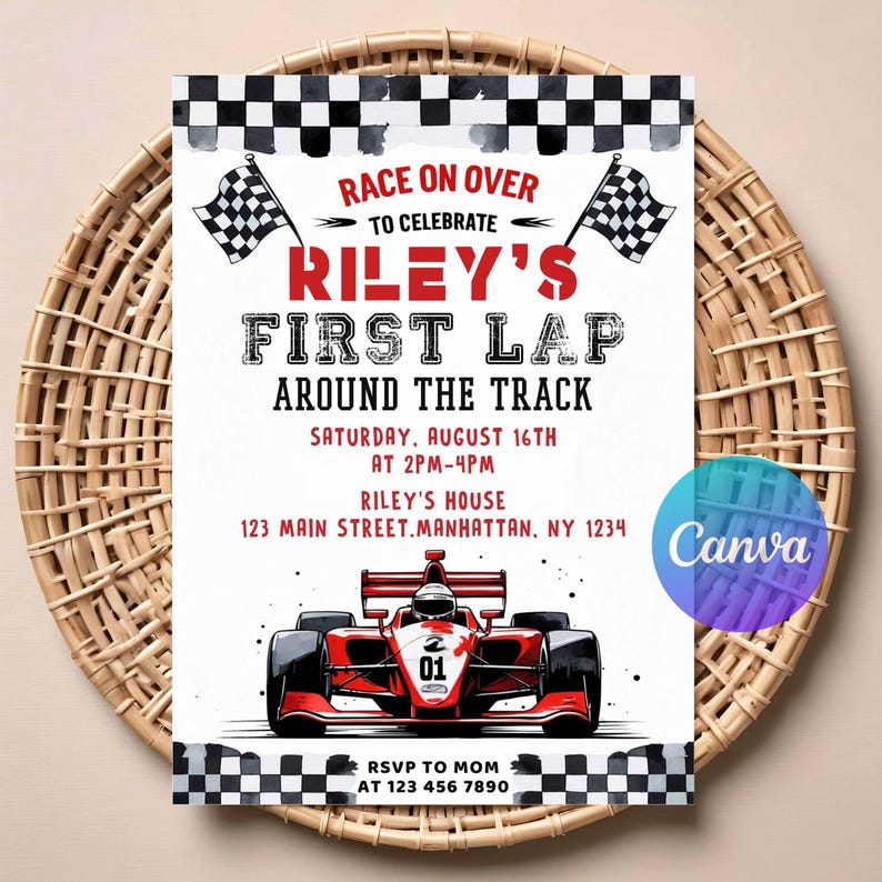 Race Car First Birthday Invitation | Editable Theme Fast One Invite (Instant Download) image 2