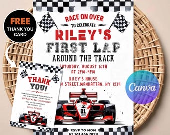 Race Car First Birthday Invitation | Editable Theme Fast One Invite (Instant Download)