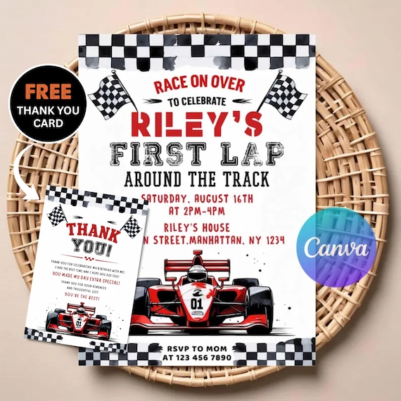 Race Car 1st Birthday Invitation | Editable Digital Download | Printable Fast One Party Invite | Racing Car First Birthday Theme Card