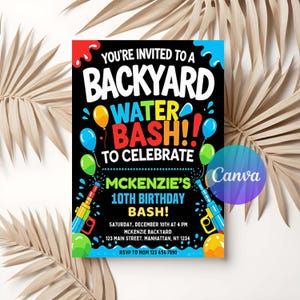 Water Bash Birthday Invitation for Kids | Editable Digital Download | Printable Splash Party Invite | Summer Water Fun Theme Card image 4