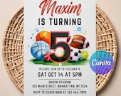 Sports Birthday Invitation | Editable Digital Download | Printable All-Star Party Invite | Multi-Sport Theme Birthday Card for Kids