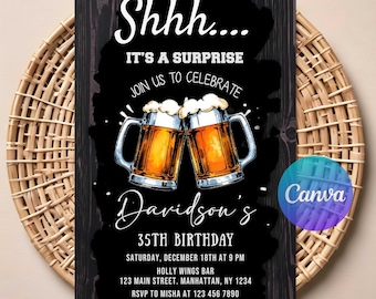 Beer Surprise Birthday Invitation for Adults | Editable Digital Download | Printable Cheers & Beers Party Invite | Instant Download