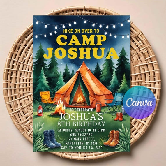 Camping Birthday Invitation | Editable Digital Download | Printable Campout Party Invite | Outdoor Adventure Theme for Kids