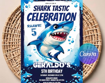 Shark Birthday Invitation for Kids | Editable Digital Download | Printable Under the Sea Party Invite | Jawsome Ocean Theme Card