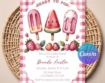 Popsicle Baby Shower Invitation Template | Ready to Pop Summer Theme Baby Shower Invite | Editable Digital Download
