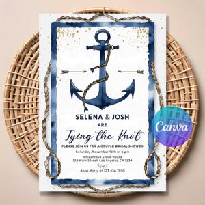 Nautical Beach Couple Bridal Shower Invitation | Coastal Wedding Shower Template | Editable Digital Download | Ocean Theme Printable