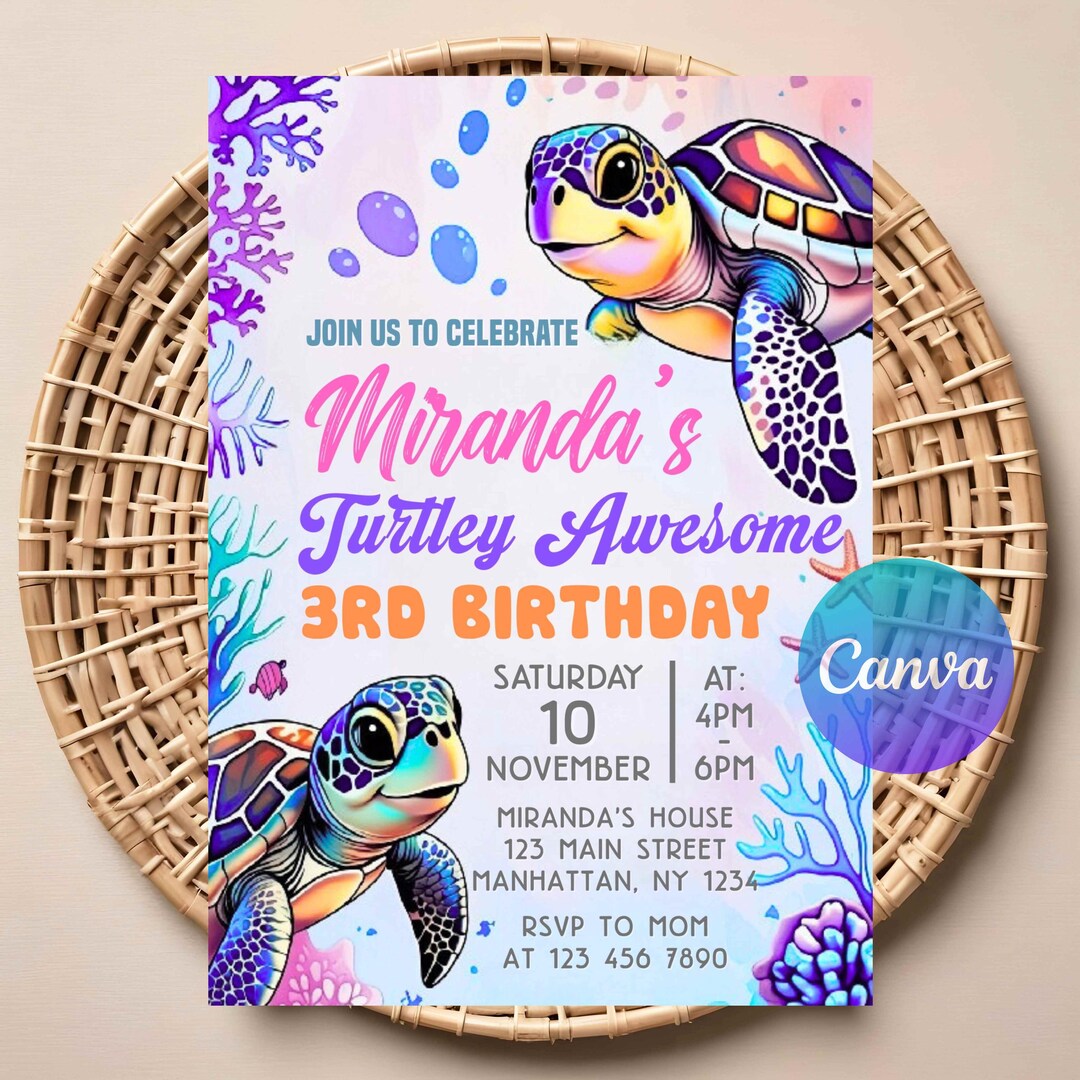 Sea Turtle Birthday Invitation | Editable Digital Download | Printable ...
