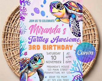 Sea Turtle Birthday Invitation | Editable Digital Download | Printable Under the Sea Party Invite | Ocean Theme | Instant Download