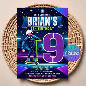 Scooter Birthday Invitation | Editable Digital Download | Printable Scoot Party Invite | Kids Skater Theme Birthday Card