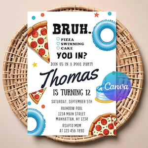 Invito di compleanno per ragazzi "Bruh" / Download digitale modificabile / Invito per festa di compleanno per adolescenti / Biglietto di auguri di compleanno a tema "Bruh" stampabile