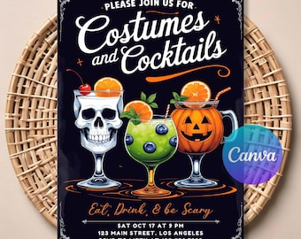 Costumes and Cocktails Invitation | Adult Halloween Party Invite | Editable Digital Template | Spooky Printable Halloween Evite