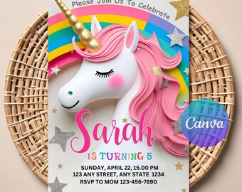 Editable Magical Unicorn Themed Birthday Invitation, Unicorn Birthday Invitation, Unicorn Party Invitation, Printable Unicorn Invitation.