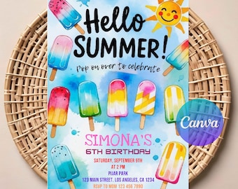 Popsicle Birthday Invitation | Editable Digital Download | Printable Summer Party Invite | Pop On Over Theme | Instant Download