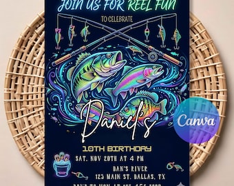 Fishing Birthday Invitation – Reel Fun Catch of the Day Party (Editable Template)