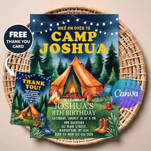 Camping Birthday Invitation | Editable Digital Download | Printable Campout Party Invite | Outdoor Adventure Theme for Kids image 1