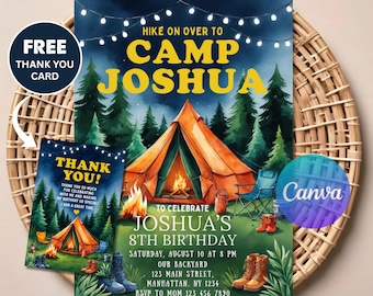 Camping Birthday Invitation | Editable Digital Download | Printable Campout Party Invite | Outdoor Adventure Theme for Kids