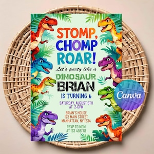 Invitación de cumpleaños de dinosaurio para niños / Descarga digital editable / Invitación imprimible para fiesta de dinosaurios / Tarjeta de cumpleaños con temática de T-Rex