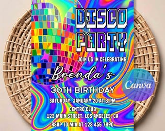 Disco Birthday Party Invitation, 70s Retro Pink Disco Invite, Let’s Disco Adult Birthday, Digital Editable Template, Instant Download