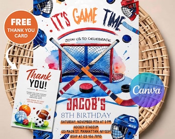 Hockey Birthday Invitation | Editable Digital Download | Ice Hockey Party Invite | Printable Sports Theme | Instant Download