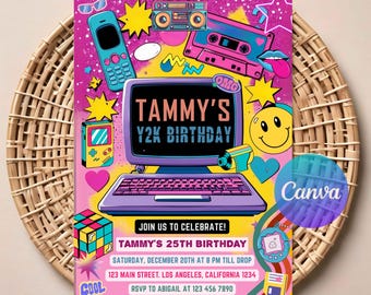 Y2K 2000s Birthday Invitation | Editable Digital Download | Printable Retro Party Invite | Early 2000s Theme | Instant Download
