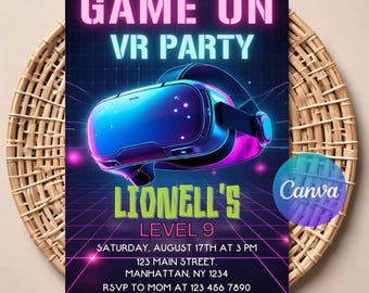 VR Birthday Party Invitation | Editable Gamer Theme Invite (Digital Template)