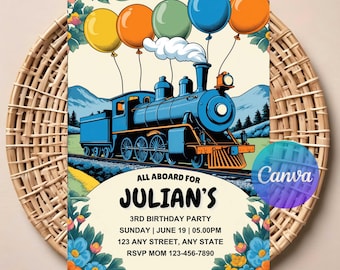 Editable Train Themed Birthday Invitation, Train Lover Birthday Invitation, Kids Birthday Invitation, Train Party Invitation, Train
