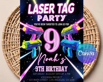 Laser Tag Birthday Invitation | Editable Digital Download | Neon Glow Party Invite | Printable Laser Tag Theme | Instant Download