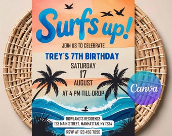 Surf's Up Birthday Invitation | Beach Party, Summer Theme Invitation.