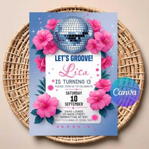 Faire-part d'anniversaire de danse | Téléchargement numérique modifiable | Invitation à une soirée dansante imprimable | d'anniversaire pour enfants sur le thème disco | Téléchargement instantané