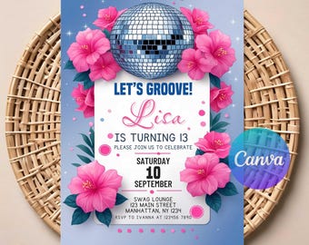 Dance Birthday Invitation | Editable Digital Download | Printable Dance Party Invite | Disco Theme Kids Birthday Card | Instant Download