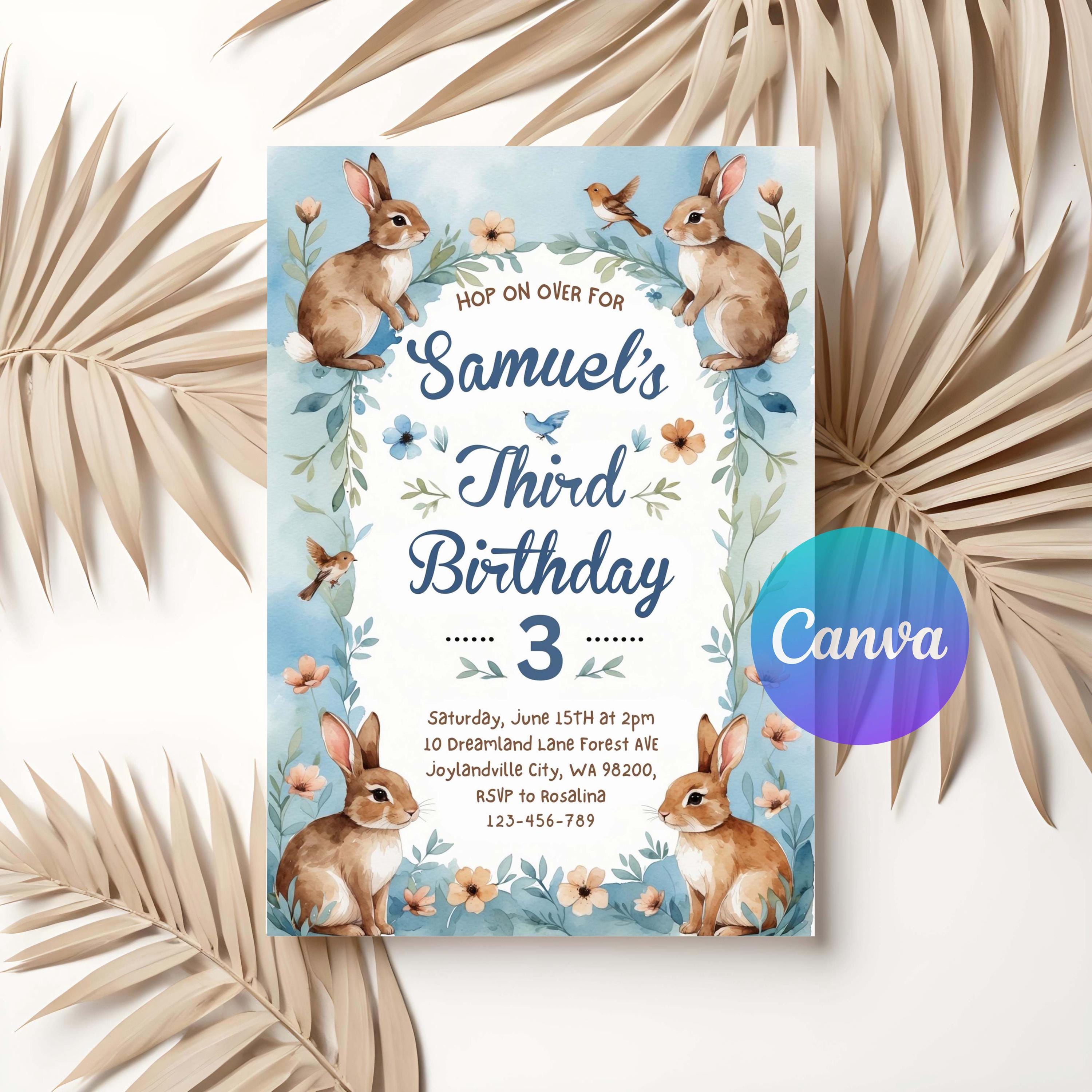Editable Bunny Birthday Invitation, Rabbit Theme Invitation, Animal ...